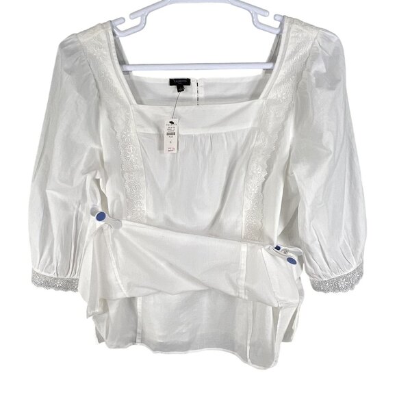 NWT Talbots Plus X US 16W Shadow Stripe Top White Blouse Lace Trim Minimalist - Picture 7 of 16